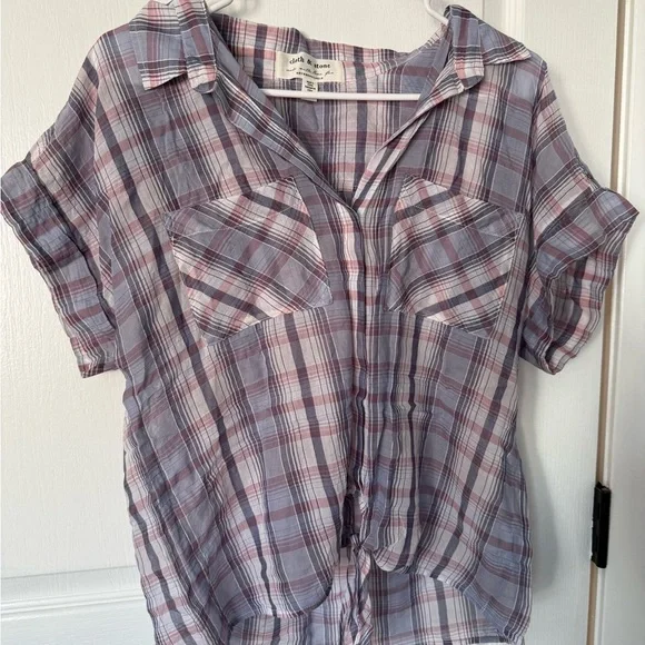Anthropologie Cloth & Stone Plaid Shirt in Mauve and White - Picture 3 of 7